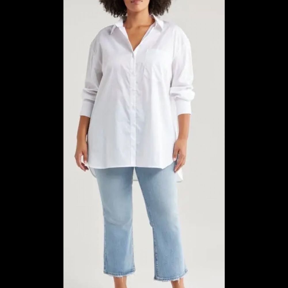 NWT Harshman Vivant Crisp White Button Down Tunic Shirt Medium Retail $198